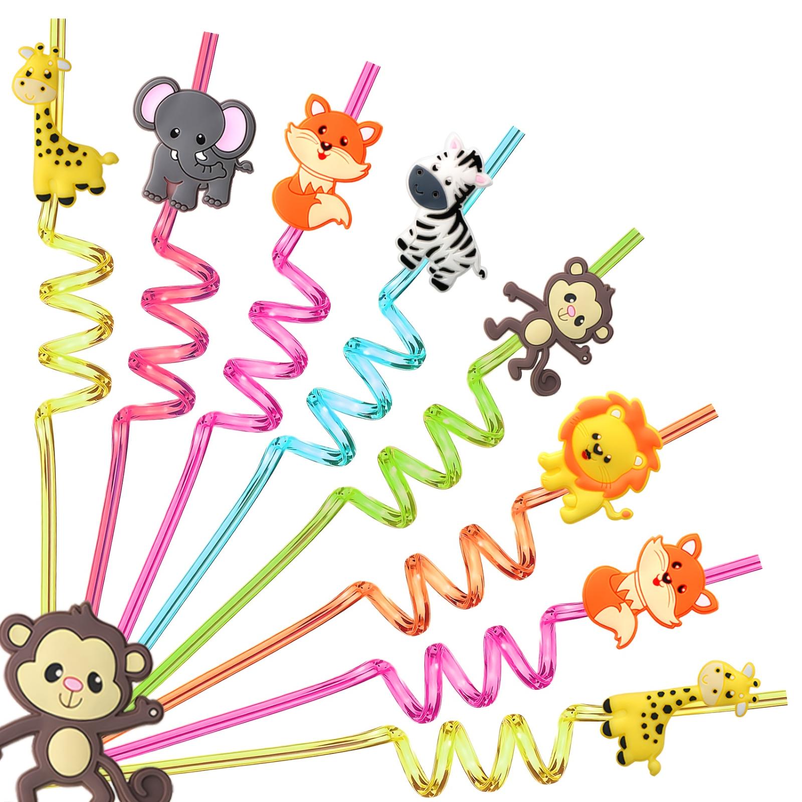 8PCS Cartoon Animal Reusable Spiral Straw one size