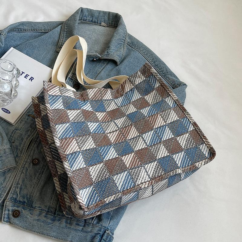 Canvas Bag Large Capacity Women's Summer High-end Fashion One-Shoulder Armpit Bag College Student Commuter Tote Bag