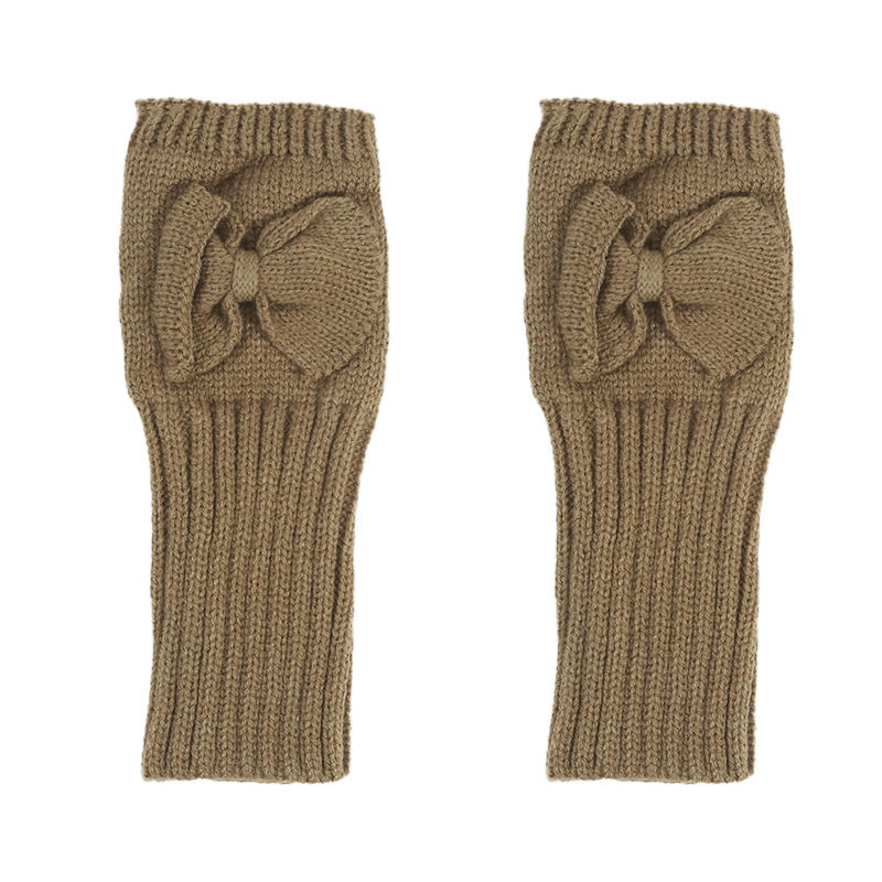 Women Short Bow Cable Knitted Warm Fingerless Gloves Outdoor Stretchy Arm Warmers Office Typing Wrist Gloves
