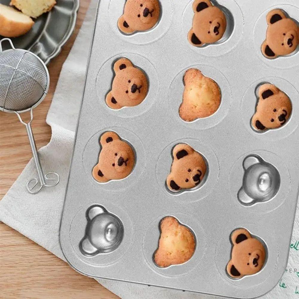 12 Cavity Muffin Cakes Mold Cartoon Animal Shape Bear Madeline Baking Tray  Decoration
