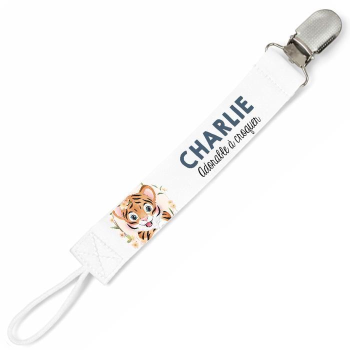 Planetee Attache tétine pour prénom CHARLIE adorable à croquer Tigre | Attache sucette cadeau naissance