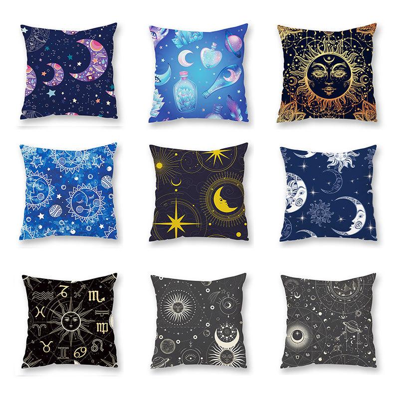 Abstract Star Moon Plush Pillow Cover Constellation Compass Totem Yoga Digital Printed Backrest Set Premium Durable