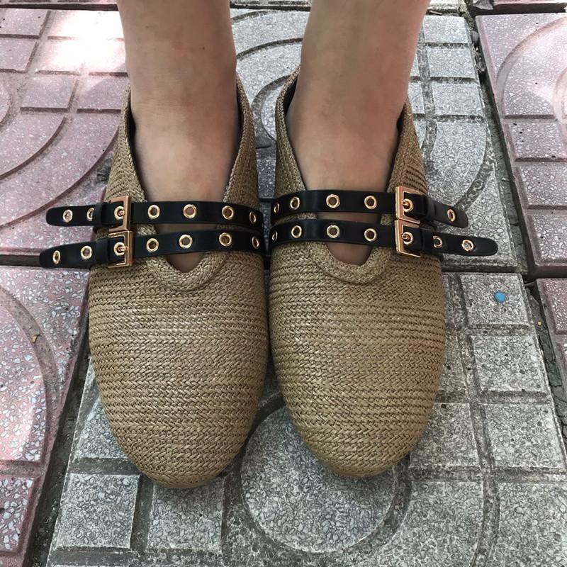 Fashion Hot Sale Loafers Women Cane Weave Flat Casual Shoes For Women Holiday Beach Shoes Mules Summer Slip On Outdoor Flat Shoes Lady