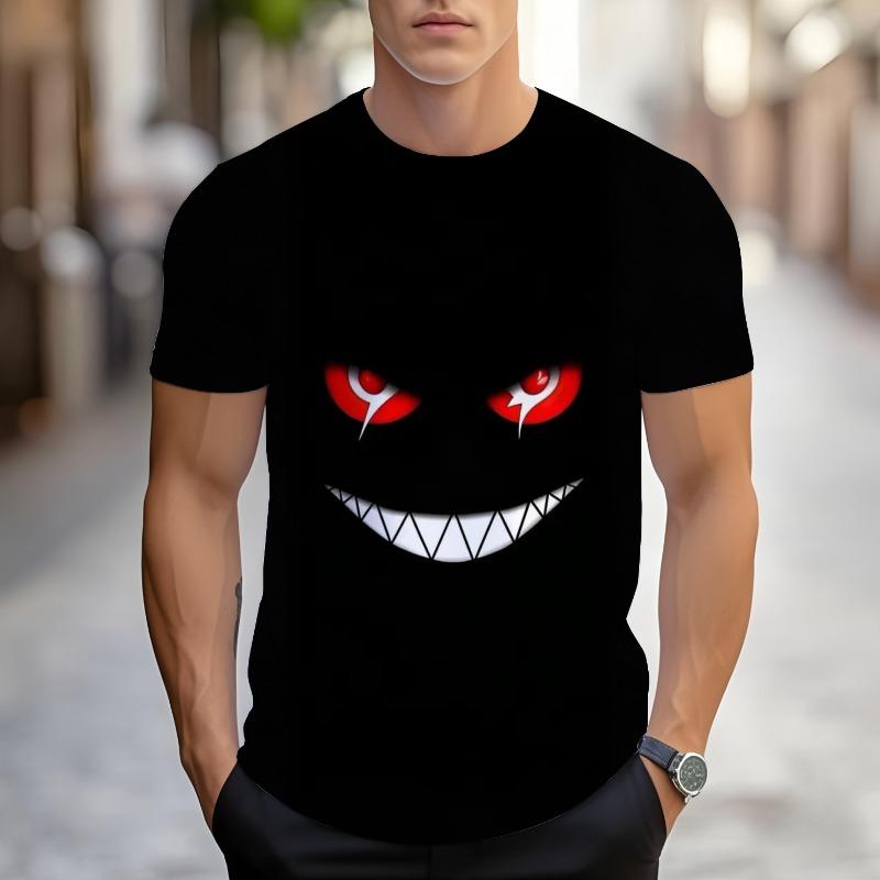 Men's Clothing 3D Digital Printed Funny Face Pattern Short Sleeved Loose Breathable Quick Drying Round Neck Top Mens T Shirts