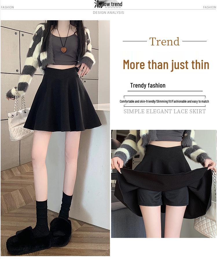 Black High-Waisted Wool Pleated A-Line Short Skirt for Women - Slim-Fit Spring/Autumn 2026 Collection