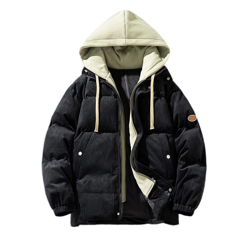 Zimní Zesílené Teplé Vaty Vatované Oblečení Japonské Retro Manšestrové Chlebové Oblečení S Kapucí Falešné Dvoudílné Bavlněné Oblečení Bunda Muži