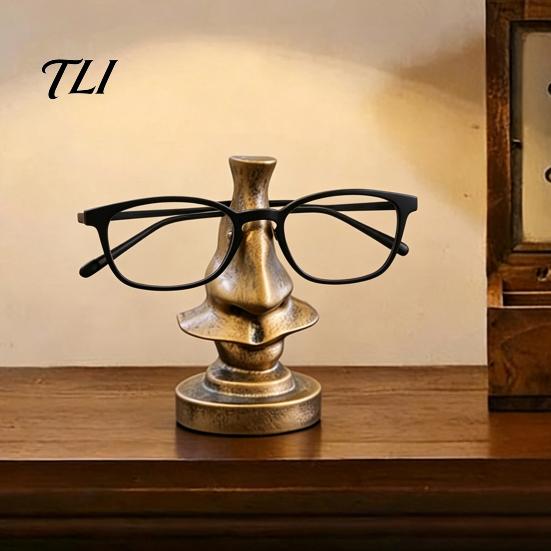 Artistic Sculpture Statue Big Nose Glasses Holder, Retro Resin Eyeglass Stand, Vintage Desk Accessory Humorous Eyewear Display Organizer for Home And