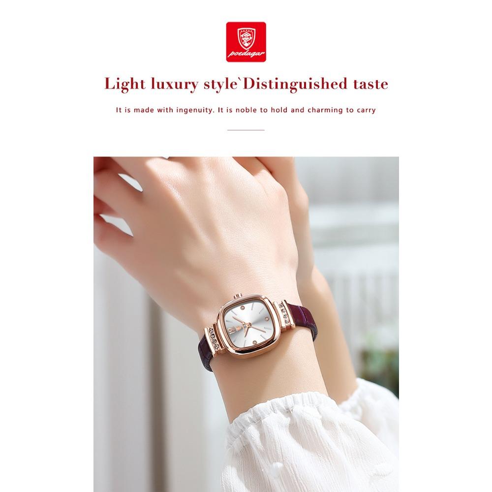 POEDAGAR Luxury Ladies Square Watch Rose Gold Stainless Steel Band with Waterproof Casual Quartz Wristwatch for Women