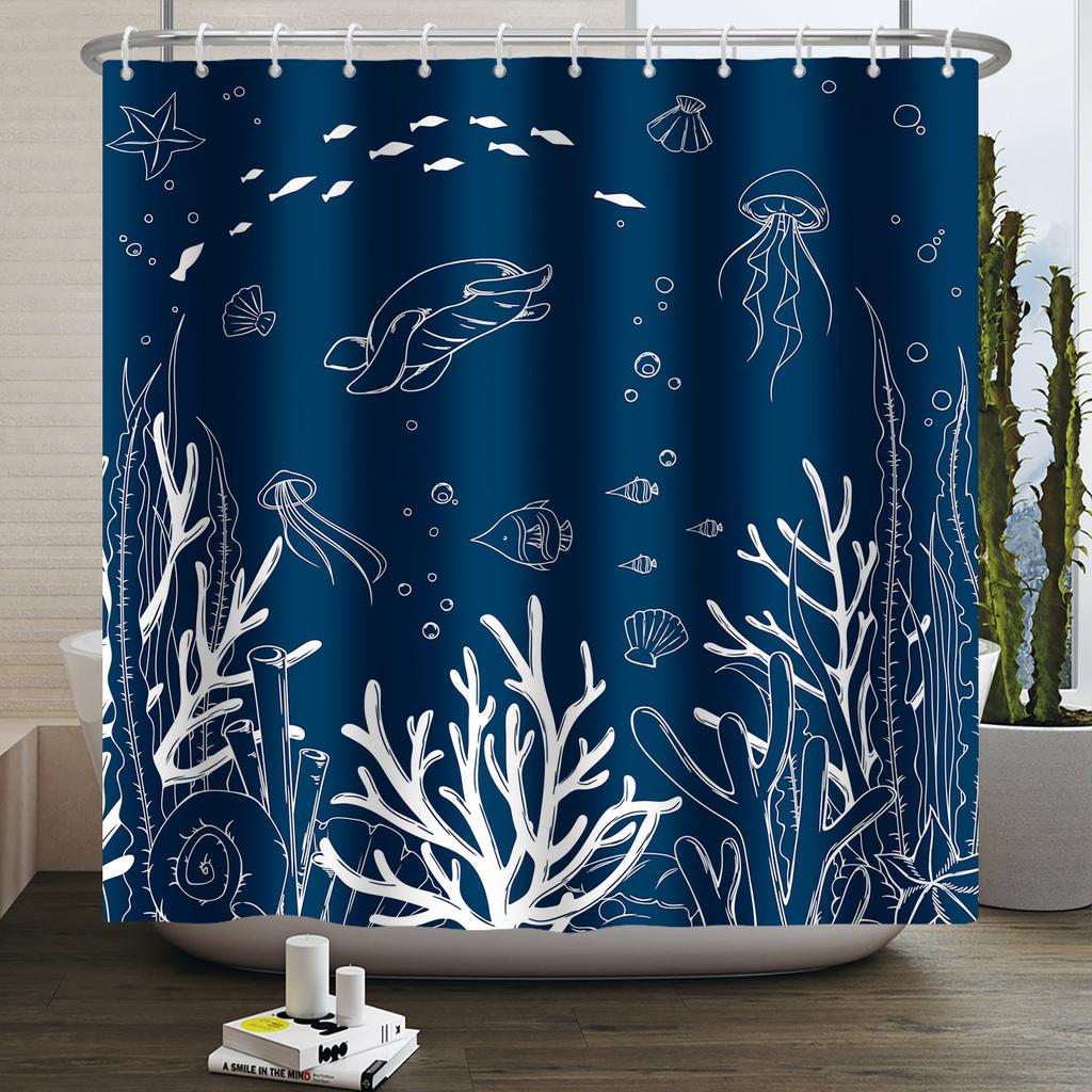Underwater World Ocean Shower Curtain for Bathroom Seabed Animals Sea Turtle Dolphin Fish Waterproof Bathroom Curtain With Hooks