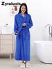 Women's Ultra-Soft Coral Fleece Bathrobe with Warm Sherpa Lining for Winter Daily Wear