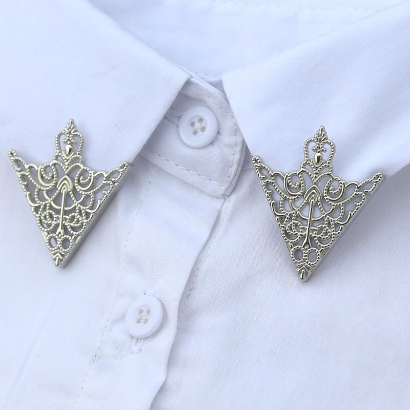 Vintage Triangle Shirt Collar Pin Collar Brooch Women Brooch Hollow Out Metal Brooch Clothes Decorative Cute Jewelry Accessories