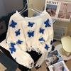 Sweater Butterfly Knitted Top Off shoulder Ripped Short Korean Lazy Style Short Sweater Women's Summer and Autumn