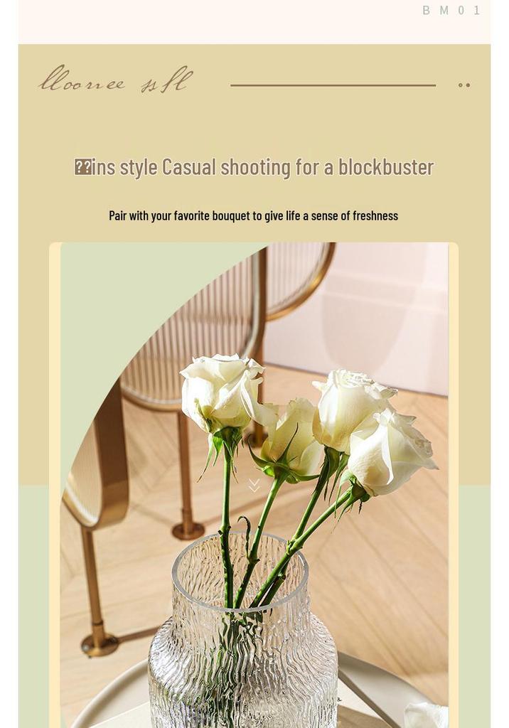 Trendy Transparent Glass Hydroponic Flower Vase for Fresh Roses - Elegant Living Room/Dining Table Decor