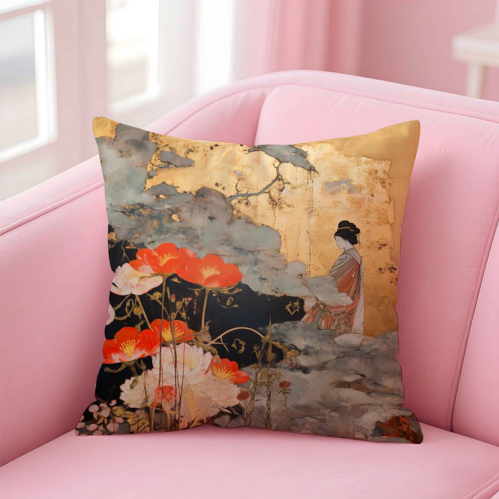 Elegant Traditional Chinese Art Pillow Case Comfort Sofa Bed Silky elegant Invisible zipper Custom Decorative cushion cover