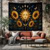 Sunflower Celestial Tapestry Sun and Moon Wall Hanging Moon Phase Botanical Decor Boho Witchy Wall Art