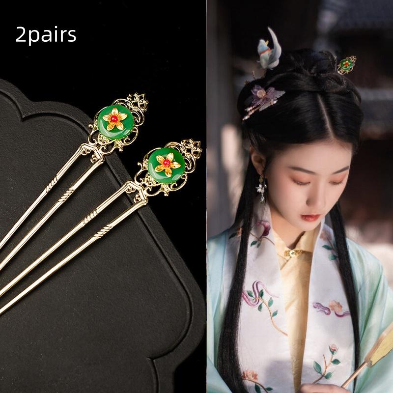 

2 пары Древняя китайская заколка для волос Жемчуг Классическая заколка для волос династии Тан Кисточка Элегантный цветок Гребень для волос