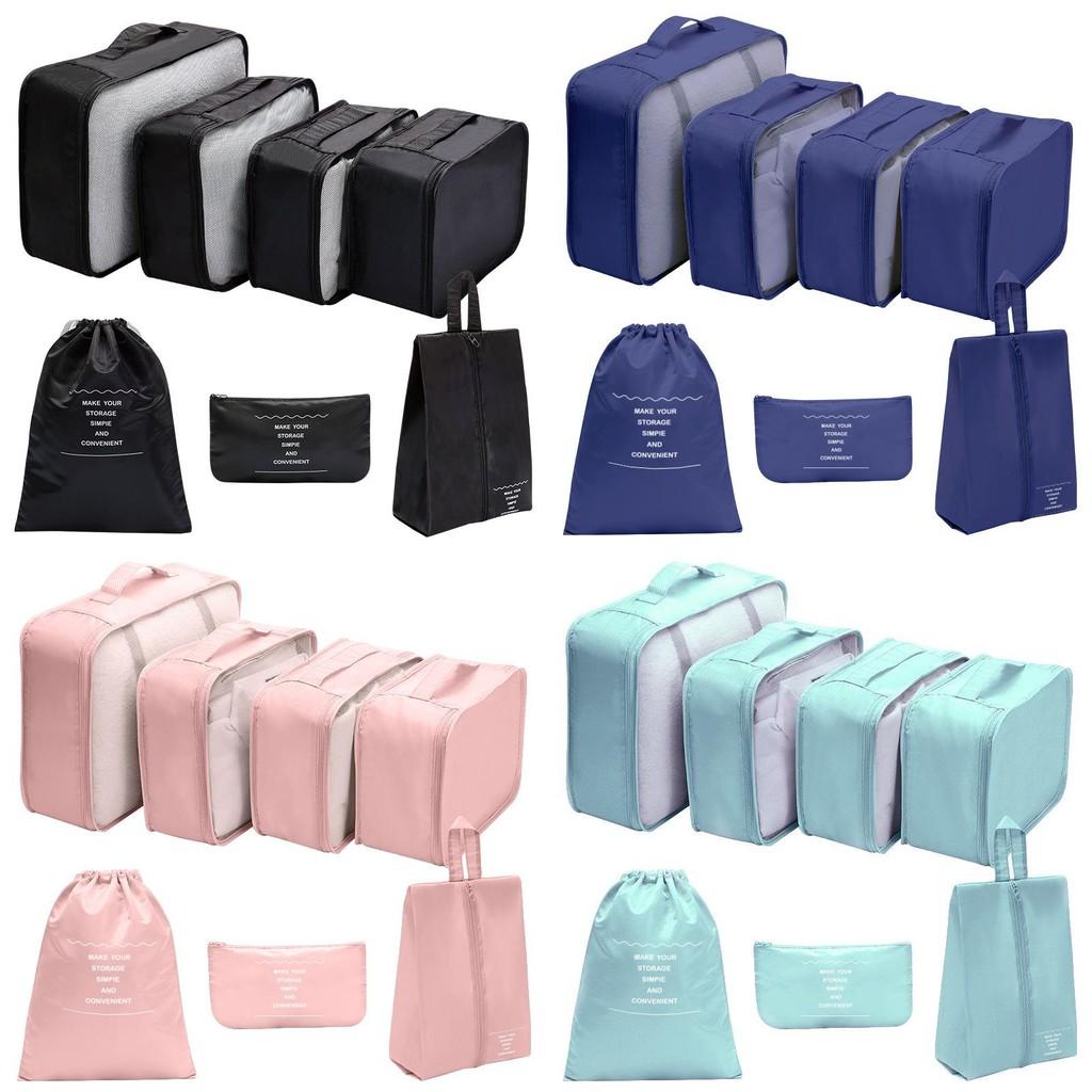 7pcs Solid Color Travel Storage Bag Set Largecapacity Clothes Bags Toiletries