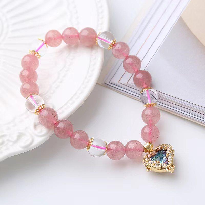Natural strawberry crystal peach heart bracelet Bangles Women Fashion Jewelry accessories Gift