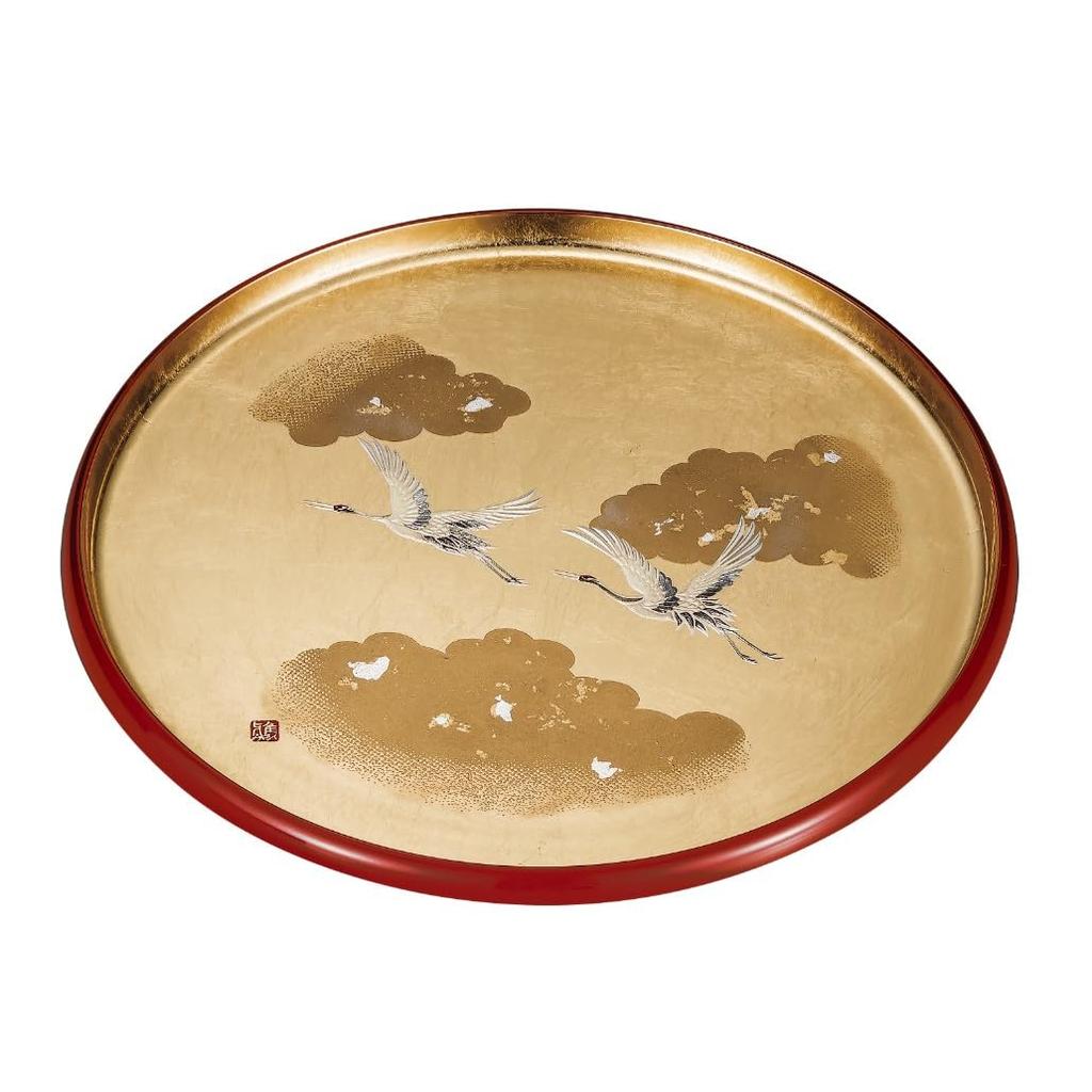 Maeju Lacquerware 10.0mm Round Tray, Auspicious Crane (G) 6M-122