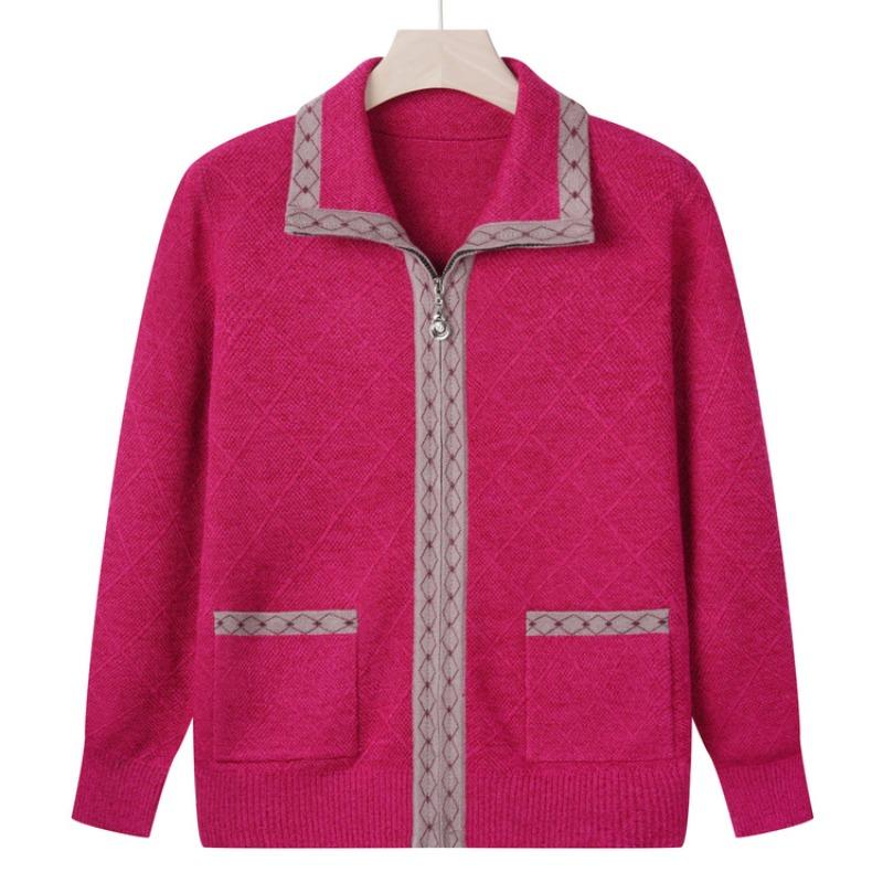 Mom Autumn Knitted Sweater Lapel Top Medium Old Sweater Old Woman Clothes Old Lady Autumn Coat
