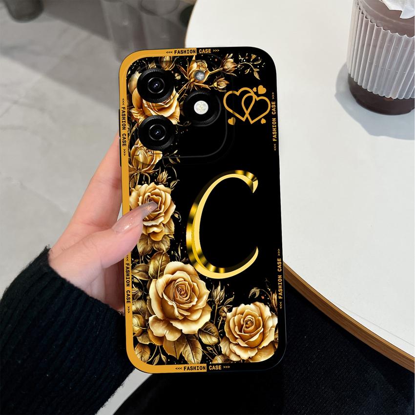 Initial Letters A-Z Phone Cover For Tecno Spark 20 30 40 Pro Plus 20C 30C 40C Go 2024 2025 Bumper Case Matte Silicone Anti Slip Shell For Tecno Casing