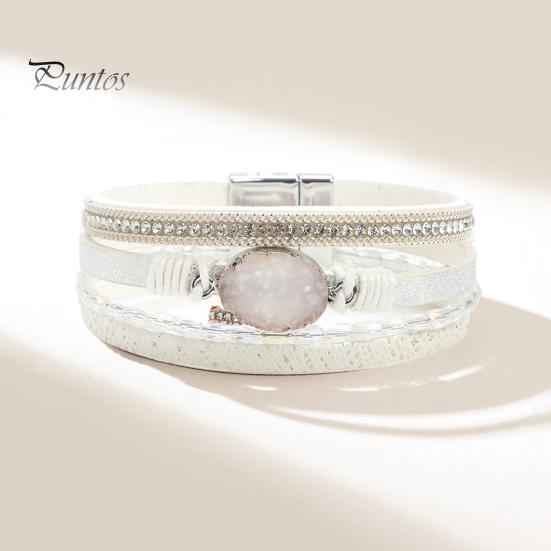 Women Cuff Bangle Four Layers Faux Crystal Rhinestone Retro Fake Leather Magnetic Clasp Girls Wrap Bracelet Fashion Jewelry Gift