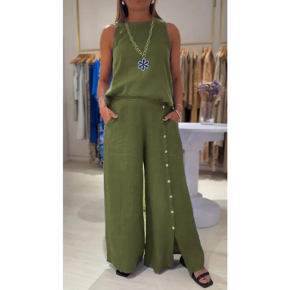 

Модный повседневный свободный костюм без рукавов большого размера для женщин 5XL зелёный