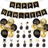 Happy New Year Banner New Year'S Party Decoration Black Gold Flag Balloon Set Customization