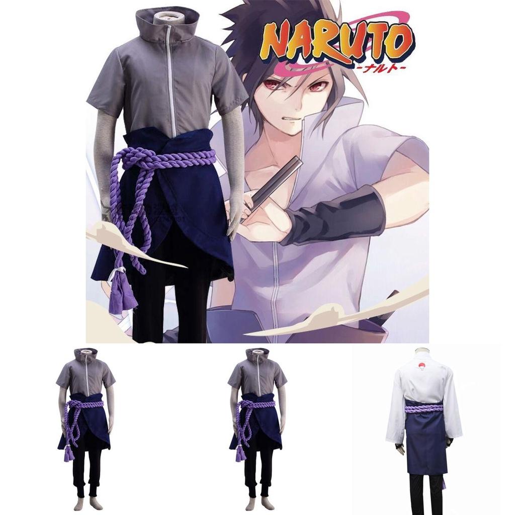 Naruto Uchiha Sasuke Full Outfit White Cosplay Costume With Zipper For Role Play Gift
