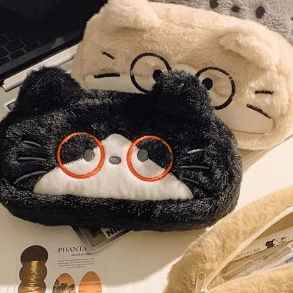 Kawaii Cat Printed Pencil Case Cute Stationery Storage Bag Plush Cat Stationer Bag  Student Use