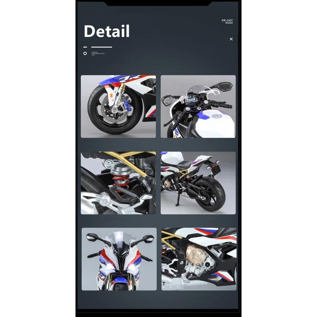 1/9 BMW S1000RR Alloy Racing Motorcycle High Simulation Metal Street Sports Motorcycle Model with Light Collection Children Toy Gift