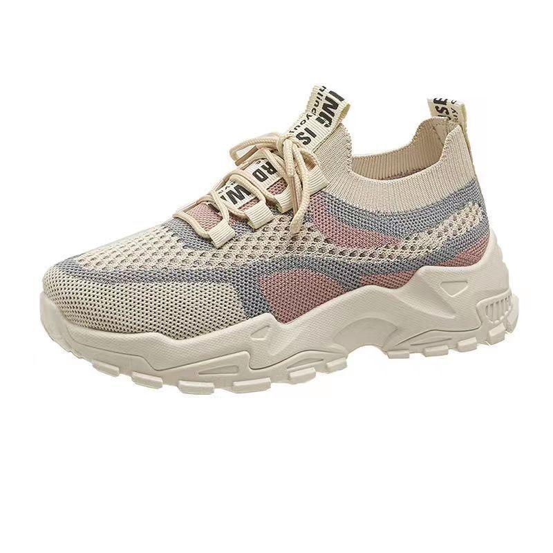 Shoes Women's Spring New Women's Shoes Flying Weaving Casual Breathable Sneakers Women's Platform Daddy Shoes Running Shoes