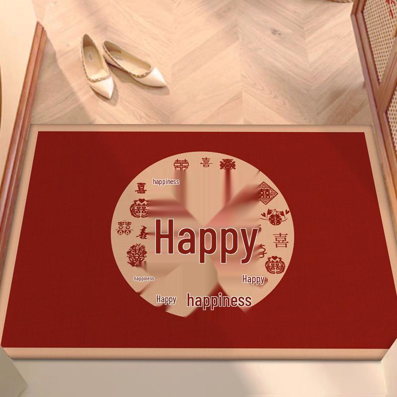 Festive Red Chinese Wedding Entrance & Bedroom Floor Mat