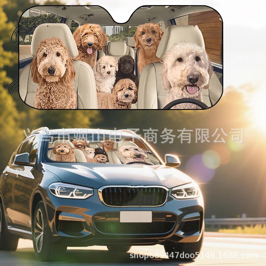 Platform Rottweiler Black Dog Print Car Front Glass Sunscreen Sunshade