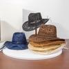 Rongmei 2026 Spring/Summer Wide Brim Western Cowboy Jazz Straw Hat for Beach Vacations