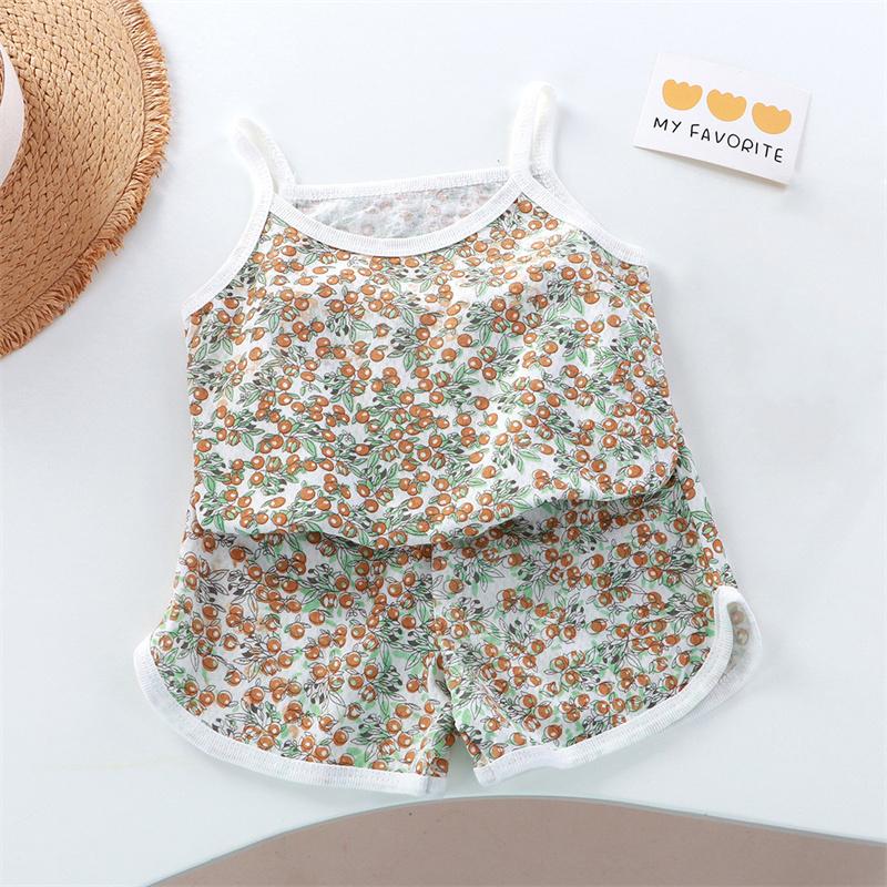 New Kids Tops+shorts Set Summer Thin Baby Cotton Vest Sleeveless Loungewear Set for Girls Suit
