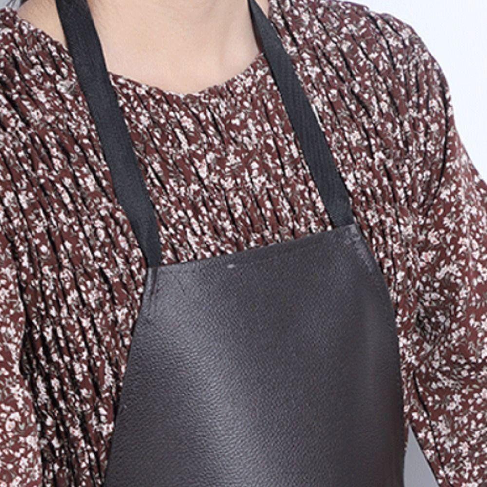 Oil-proof Chef Apron PU Leather Nail Art Cafe Workwear Durable Kitchen Apron  Unisex
