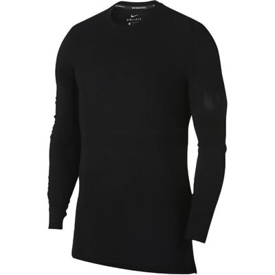 Solid Color Sports Casual Crew Neck Knit Long Sleeve T-Shirt Men Tops Black 891602-010