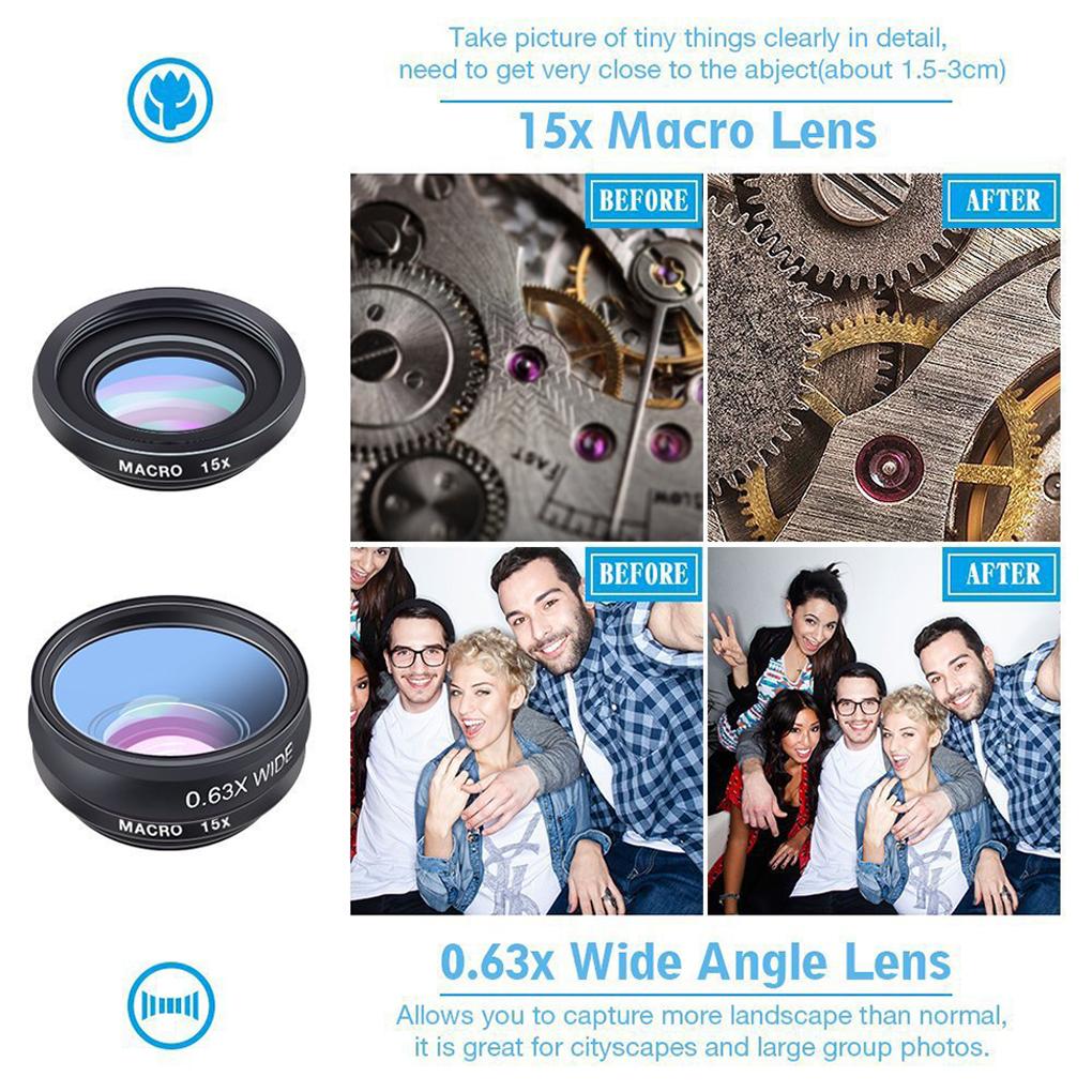 10in1 CellPhone Camera Lens Kit Wide Angle&Macro Lens+Fisheye Lens Telephoto Lens CPL/Flow/Star/Kaleidoscope for Phones