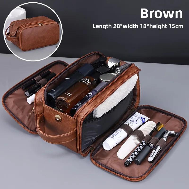 Men's Large Capacity Waterproof PU Leather Toiletry Bag Travel Cosmetic Organizer for Business Trip and Gym