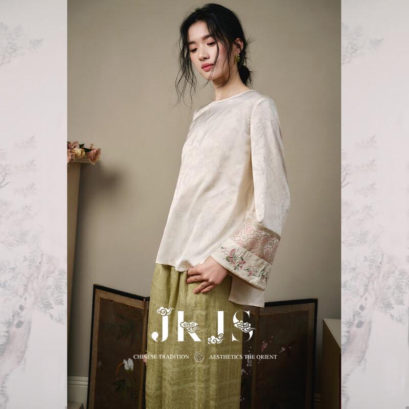 JK&JS 2025 New Chinese Style Satin Jacquard Blouse