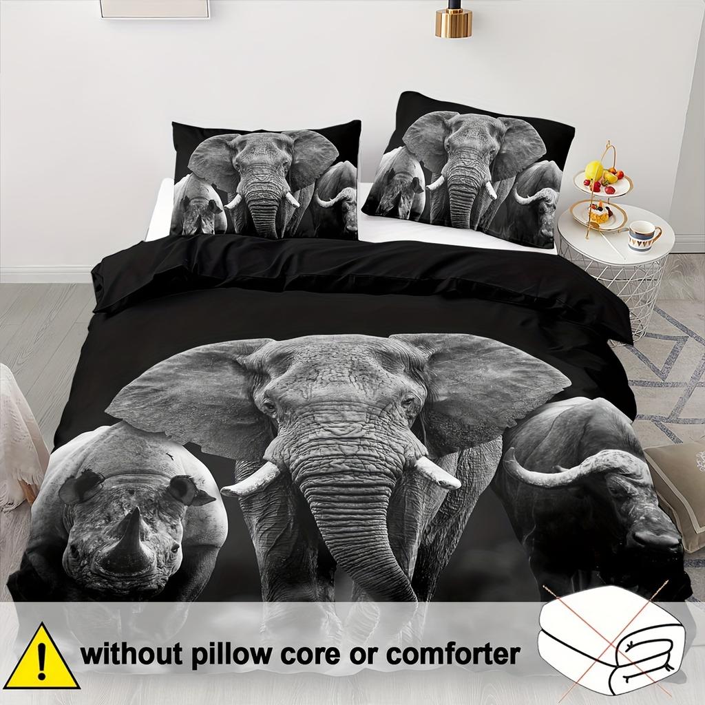 2/3Pcs, Soft And Comfortable Elephant Down Quilt Cover Elephant Bedding Set, Animal Pattern Bedding Set, 3D Elephant Double Size