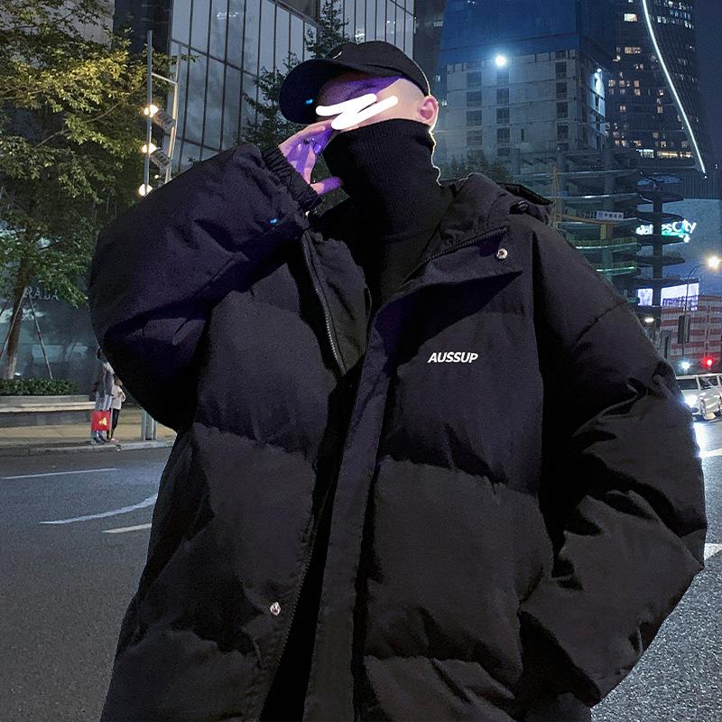Hooded Cotton Coat Men's Winter Loose Thickened Cotton Jacket Trendy Brand Couple Student Bread Cotton Coat Warm Jacket Plus Size Men