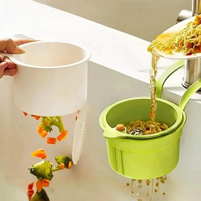 2-in-1 Kitchen Sink Drain Filter with Press-fit Hanging Basket for Residue Collection and Self-cleaning