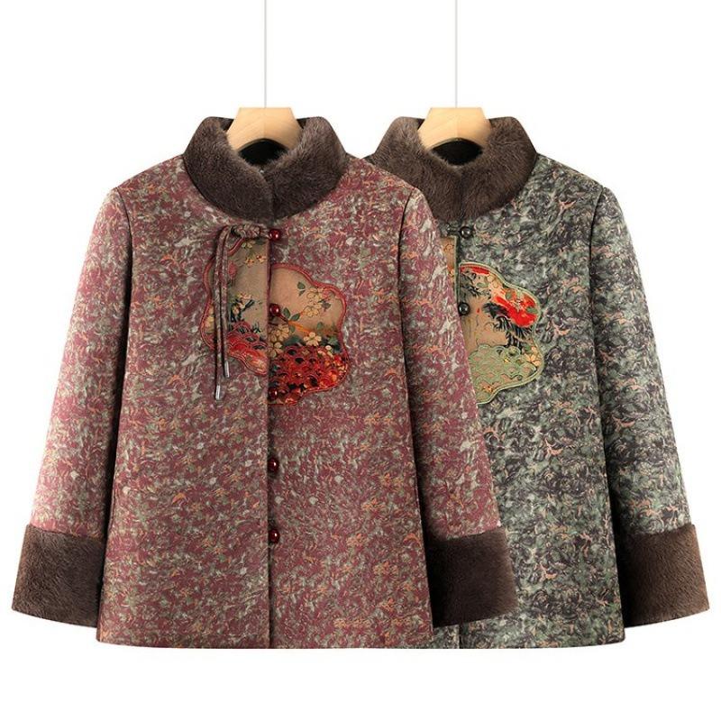 Winter padded jacket femininity top padded jacket old lady velvet thickened jacket