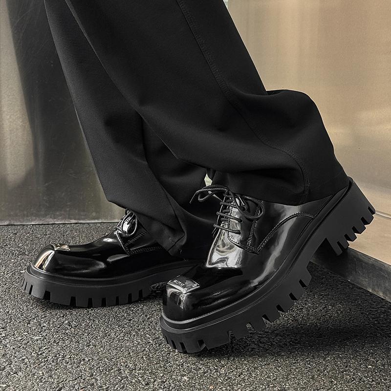 Fashion Trendy thick soled men's leather shoes Luxury designer style Leisure Party Outdoor Black height increasing shoe 38-46 Metal