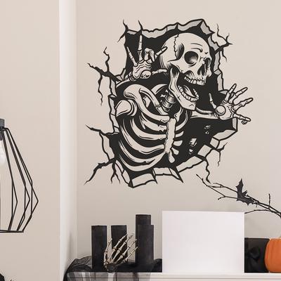 Fun-f184 Halloween Wandaufkleber, Motiv: zerbrochener Totenkopf, für Schlafzimmer, Wohnzimmer, Veranda, Hausverschönerung, dekorative Wandaufkleber