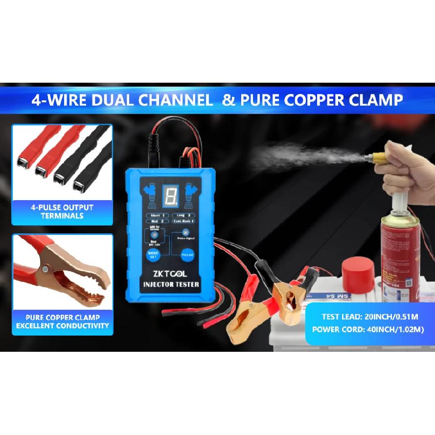 Kit d'outils de test et de nettoyage universels pour injecteurs de carburant avec 8 modes d'impulsion, double canal 4 fils (pour 2 injecteurs), Adaptateurs 8 Tailles,