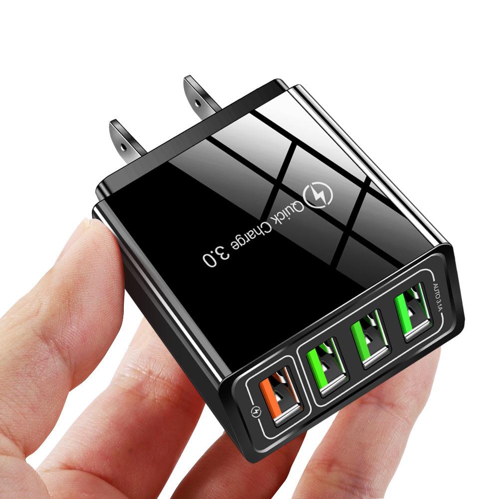 LED QC3.0 Multi-Port Fast Charger with 4 USB Ports and Global Plugs (US/EU/UK/AU) for Mobile Phones