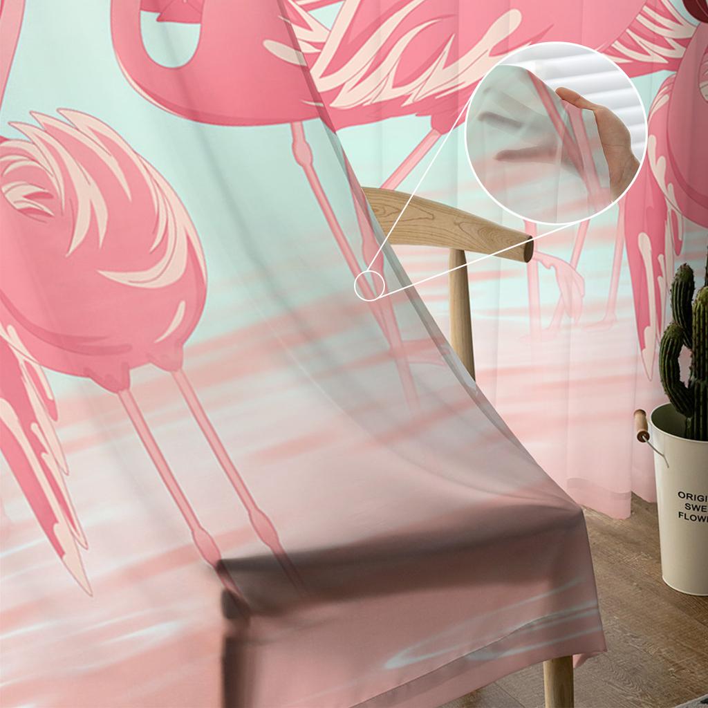 Luxury Tulle Curtains Summer Flamingo Tropical Living Room Kitchen Chiffon Curtain Youth Bedroom Sheer Floor Valance Curtain